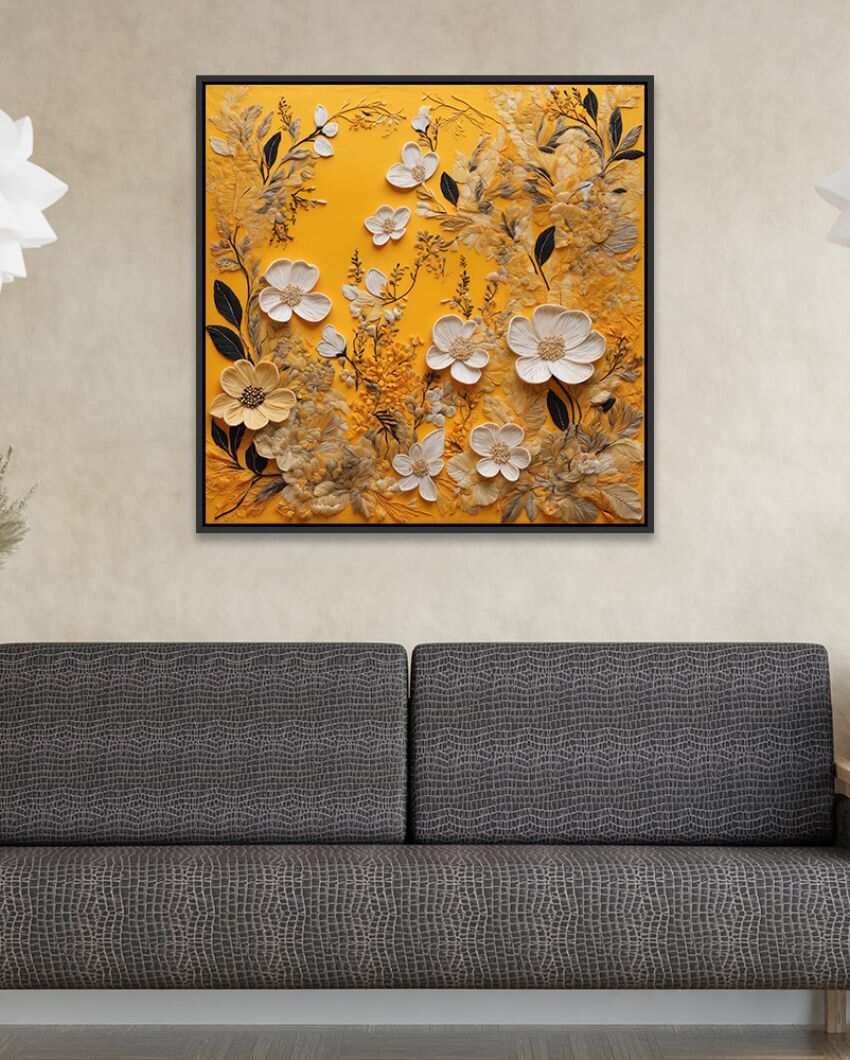 Bright 3D Shimmering Floral Canvas Painting For Wall