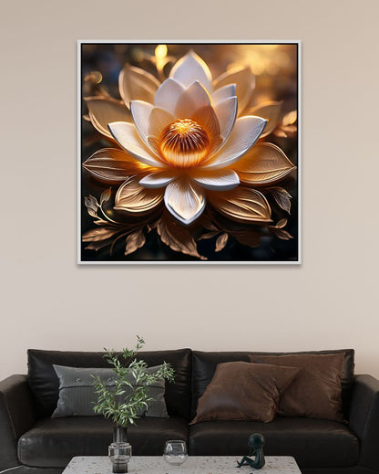 Gold Lotus 3D Vastu Canvas Painting For Wall Decor