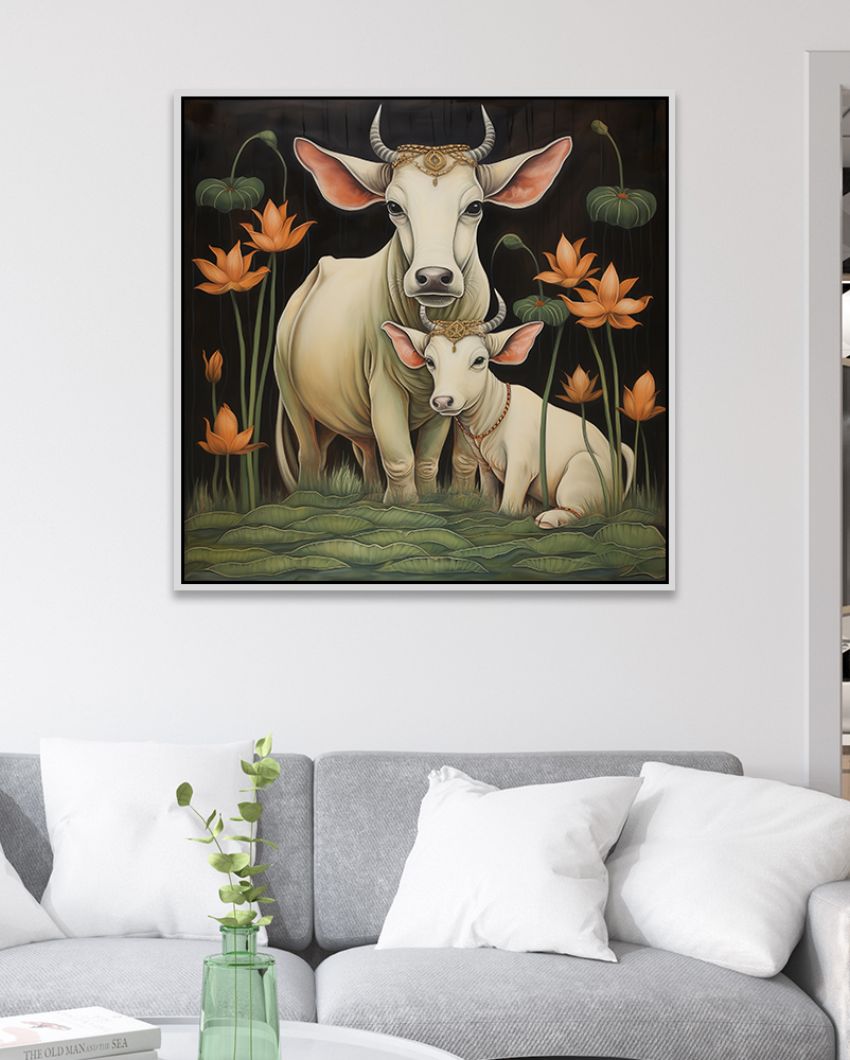 Traditional Cow Family Designs Pichwai Canvas Painting