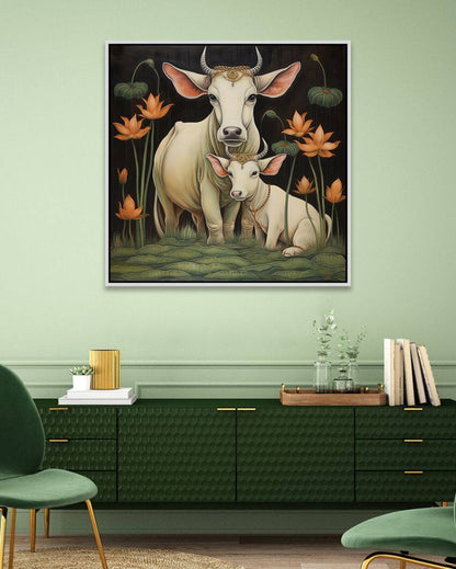 Traditional Cow Family Designs Pichwai Canvas Painting