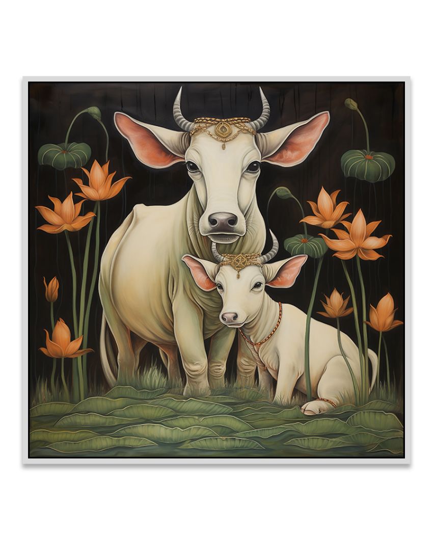 Traditional Cow Family Designs Pichwai Canvas Painting