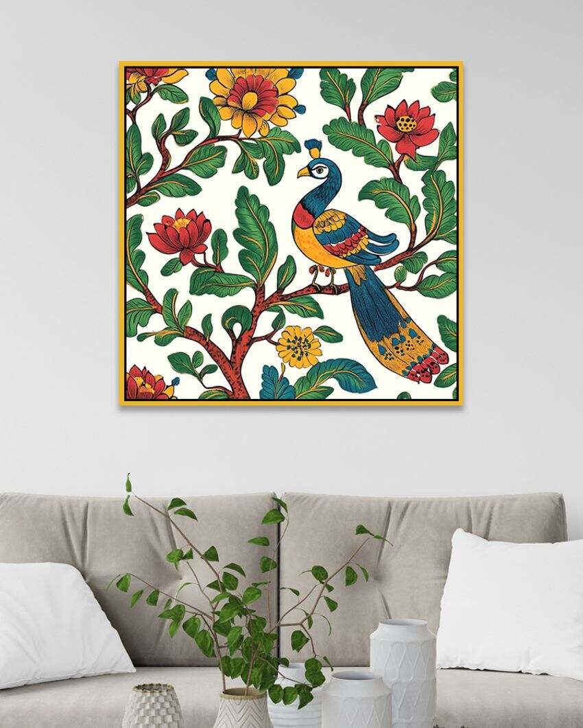 Peacock Modern Art Multicolor Square Canvas Wall Painting