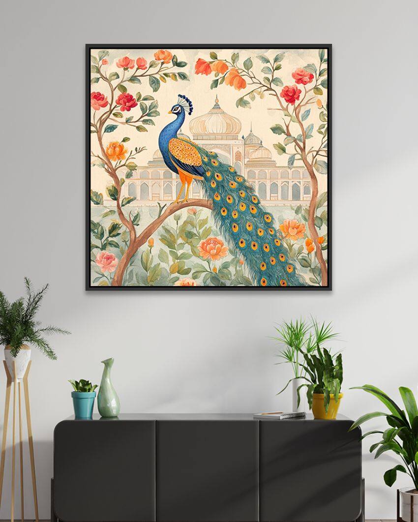 Beautiful Colorful Artwork Floral Peacock Canvas Painting For Home