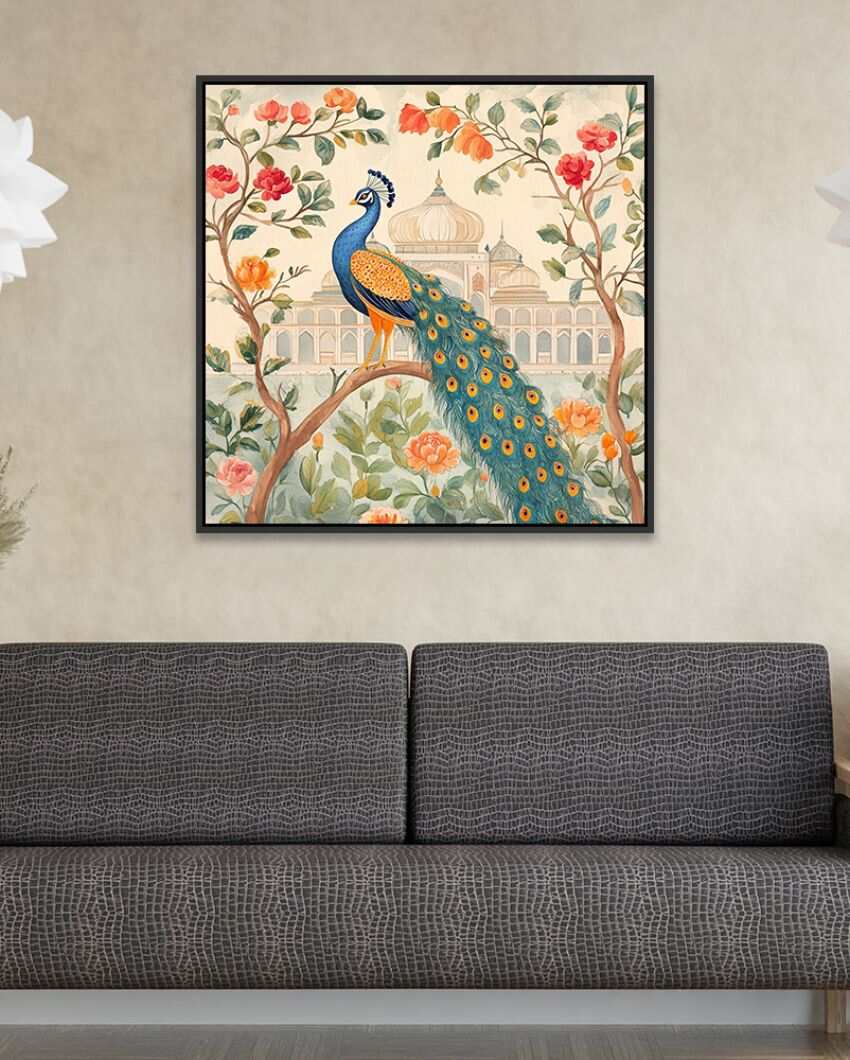 Beautiful Colorful Artwork Floral Peacock Canvas Painting For Home