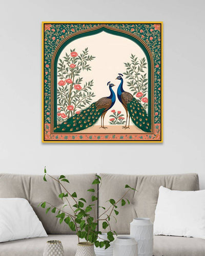 Artistic Lovely Peacock Couple Square Canvas Wall Painting