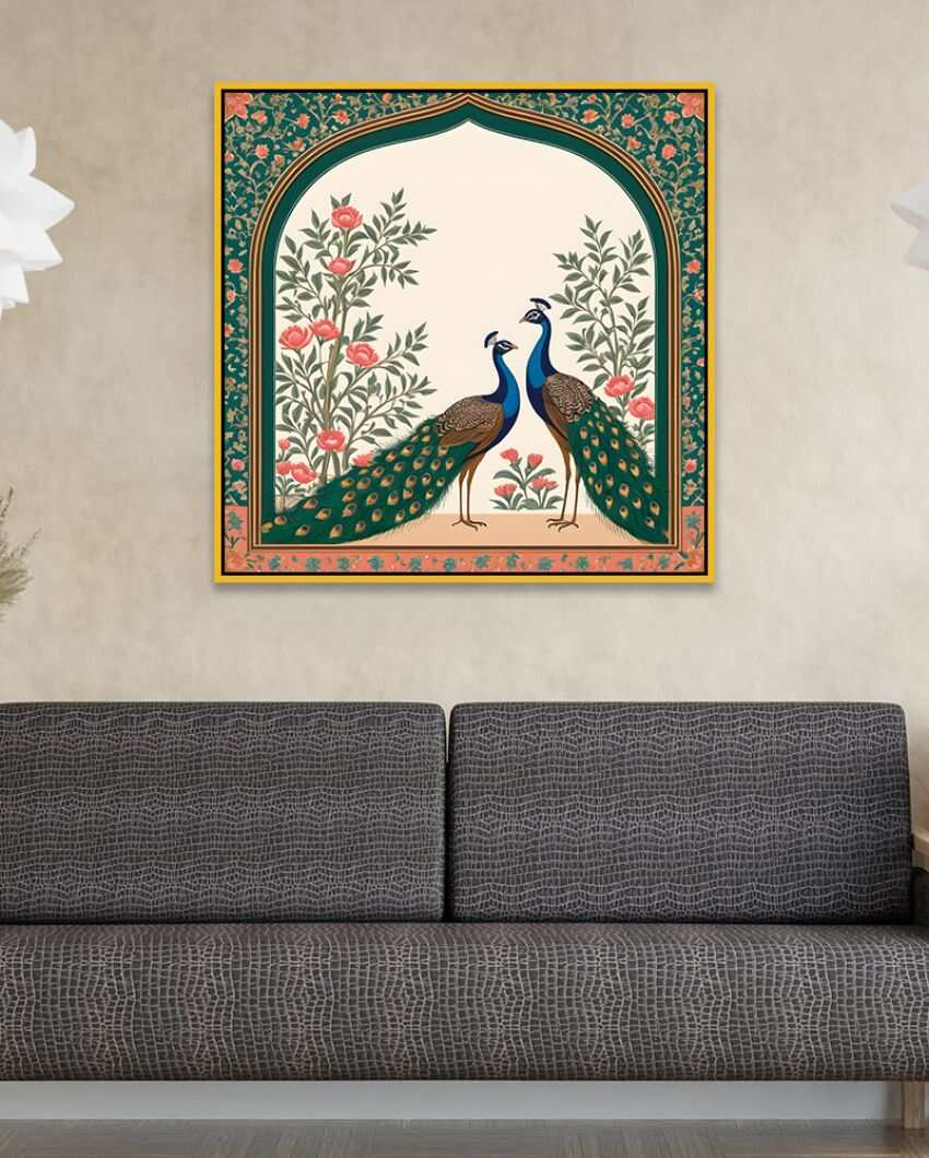 Artistic Lovely Peacock Couple Square Canvas Wall Painting