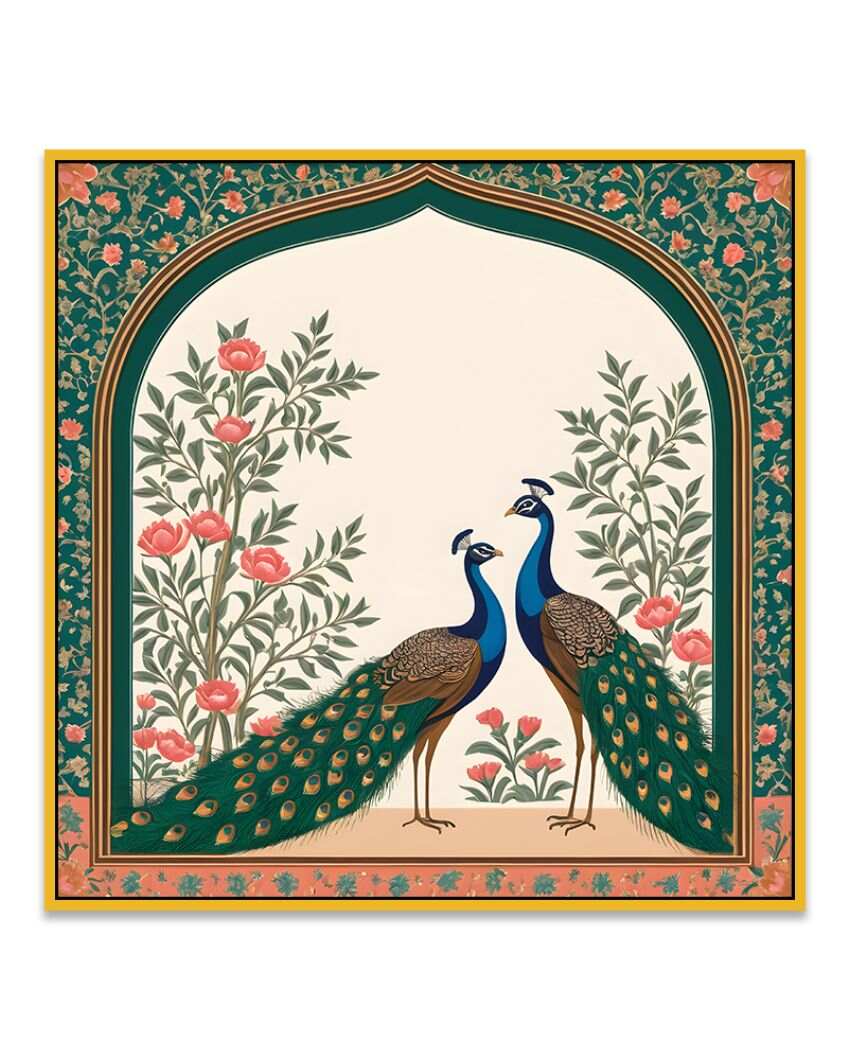 Artistic Lovely Peacock Couple Square Canvas Wall Painting