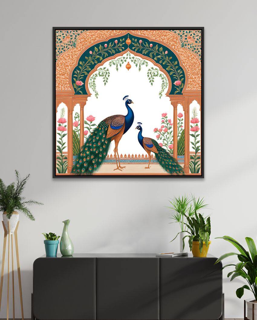 Mithila Artistic Couple Peacock Canvas Wall Painting