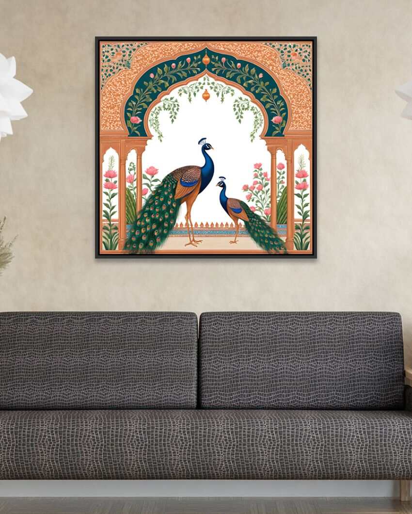 Mithila Artistic Couple Peacock Canvas Wall Painting