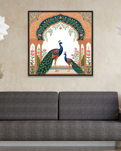 Mithila Artistic Couple Peacock Canvas Wall Painting