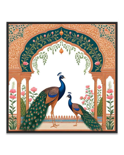 Mithila Artistic Couple Peacock Canvas Wall Painting