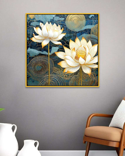 White Lotus Florals Canvas Wall Painting For Living space