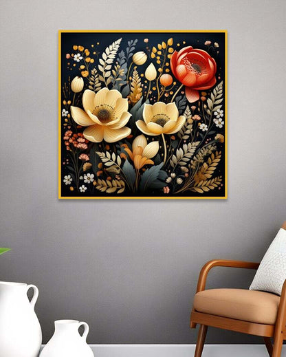 Beautiful Golden and Red Flowers Digital Printed 3D Art Canvas Wall Painting