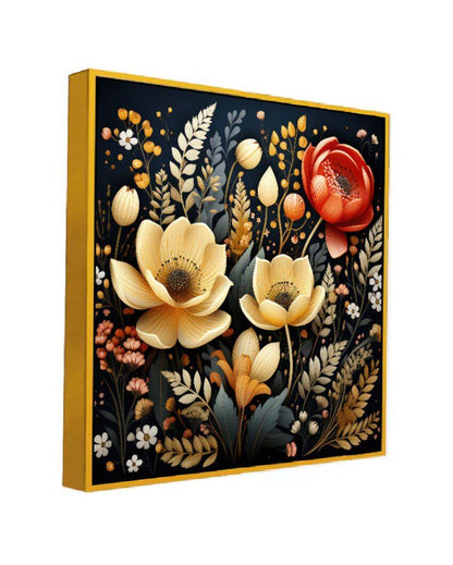 Beautiful Golden and Red Flowers Digital Printed 3D Art Canvas Wall Painting