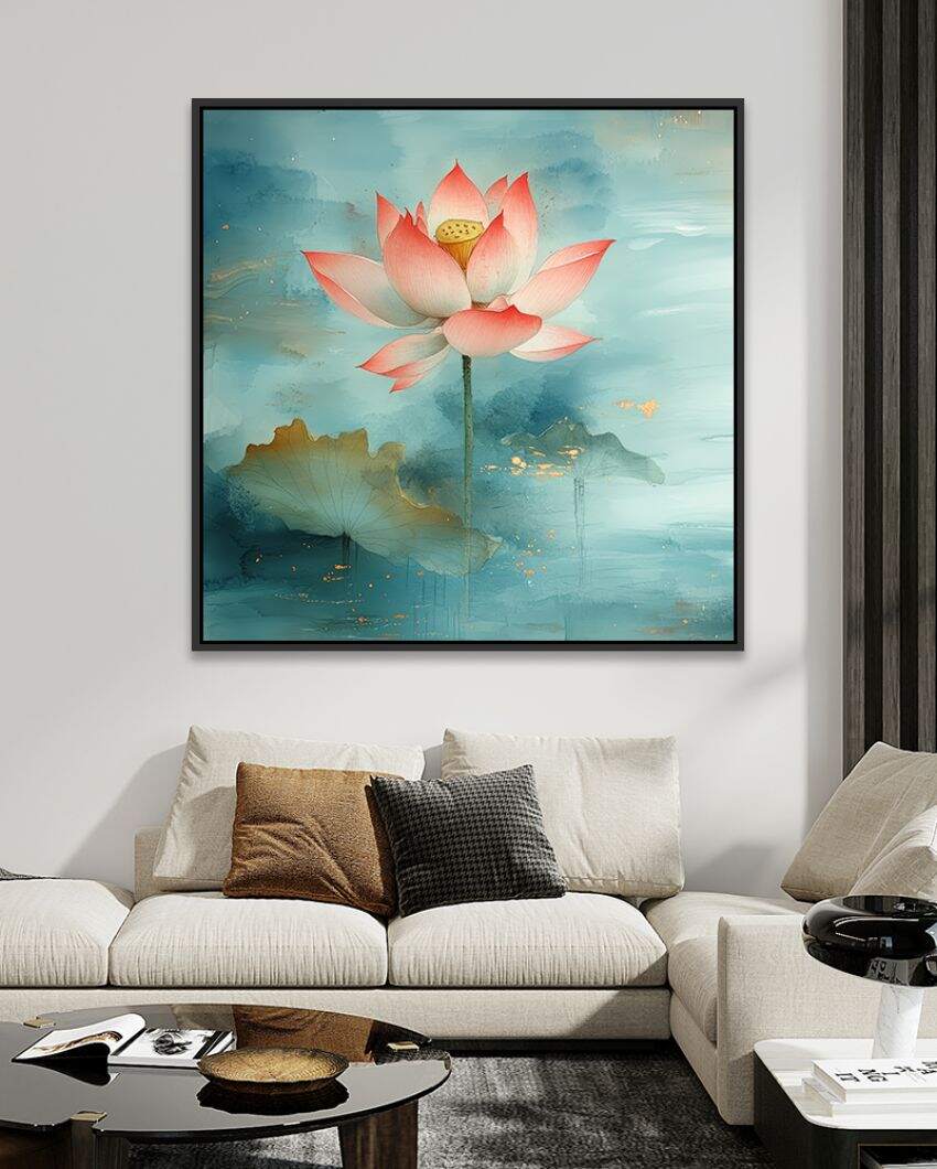 Abstract Pink Lotus Framed Canvas Wall Painting For Home Decor