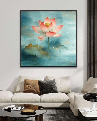 Abstract Pink Lotus Framed Canvas Wall Painting For Home Decor