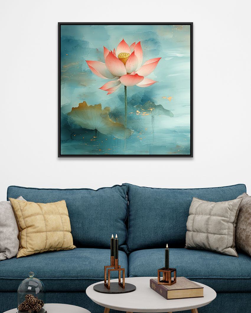 Abstract Pink Lotus Framed Canvas Wall Painting For Home Decor