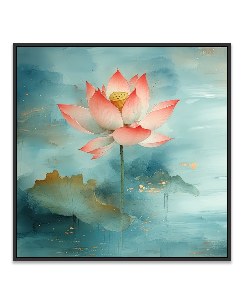 Abstract Pink Lotus Framed Canvas Wall Painting For Home Decor