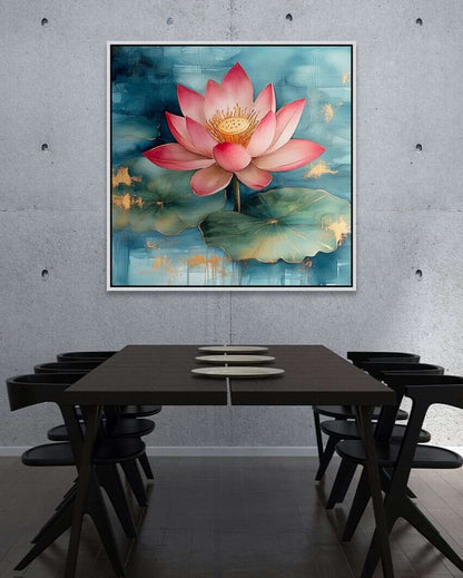 Vastu Positivity Abstract 3D Pink Lotus Framed Canvas Wall Painting For Home Decor