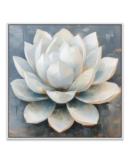 Vastu Positivity Abstract 3D White Lotus Framed Canvas Wall Painting For Home Decor