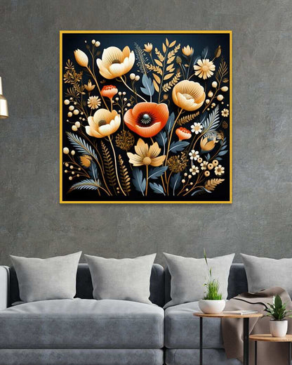 3D Golden and Orange Flower Square Canvas Painting For Home Decor