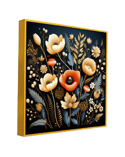 3D Golden and Orange Flower Square Canvas Painting For Home Decor