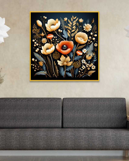 3D Golden and Orange Flower Square Canvas Painting For Home Decor