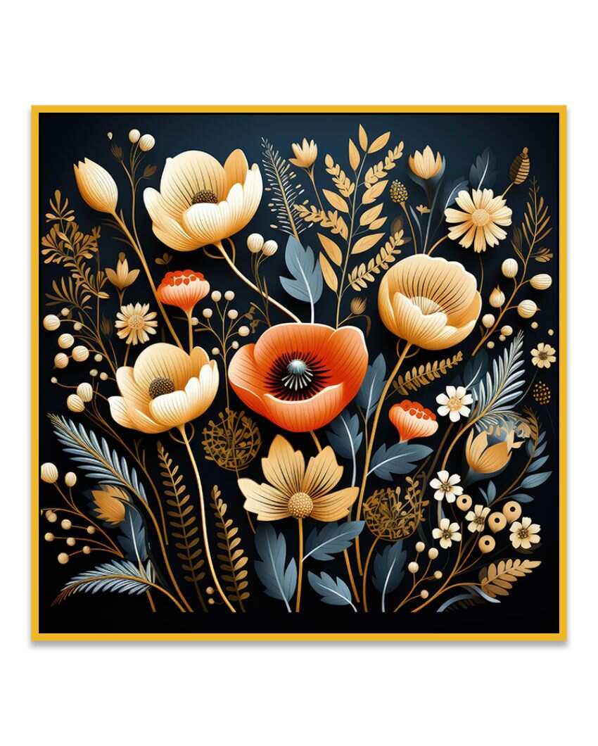 3D Golden and Orange Flower Square Canvas Painting For Home Decor