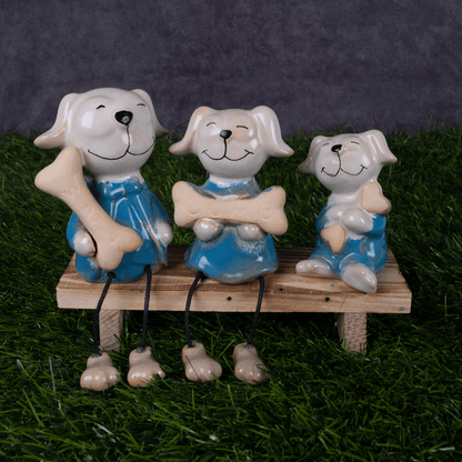 Dog Family On A Bench Miniature Figurine | 4 x 7 x 6 inches