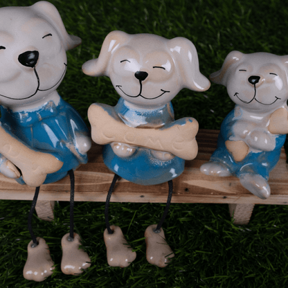 Dog Family On A Bench Miniature Figurine | 4 x 7 x 6 inches