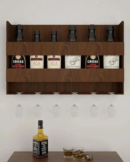 Classic Wooden Bar Wall Shelf Without Backlit Walnut Finish | 24 X 15 inches