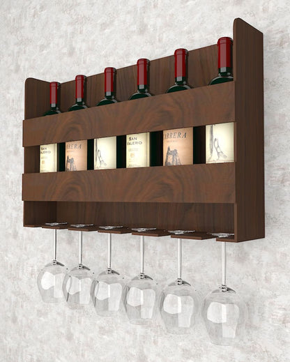 Classic Wooden Bar Wall Shelf Without Backlit Walnut Finish | 24 X 15 inches