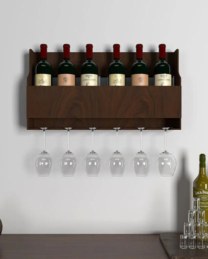 Cozy-Corner Walnut Finish Mdf Bar Wall Shelf Without Backlit | 24 X 13 inches