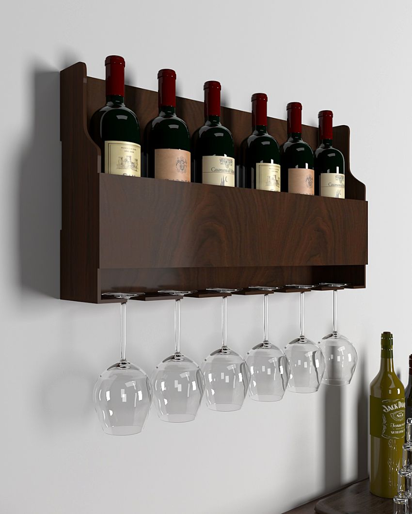 Cozy-Corner Walnut Finish Mdf Bar Wall Shelf Without Backlit | 24 X 13 inches