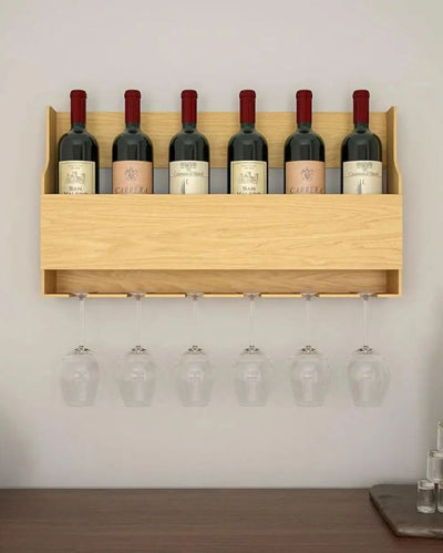 Luxe Oak Finis Wooden Wall Mounted Bar Shelf Without Backlit | 24 X 14 inches