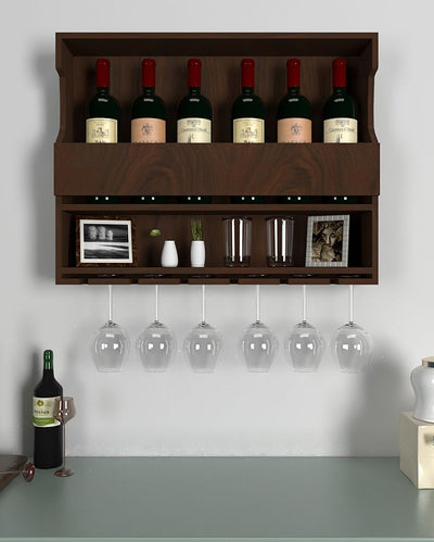 Mixology Station Walnut Finish Wooden Bar Shelf With Backlit | 24 X 19 inches