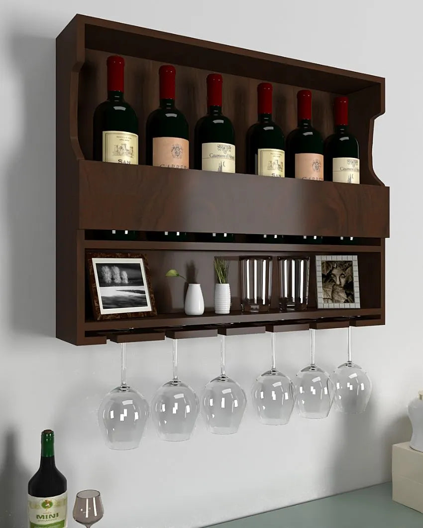 Mixology Station Walnut Finish Wooden Bar Shelf With Backlit | 24 X 19 inches