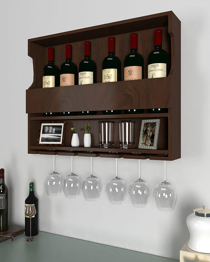 Mixology Station Walnut Finish Wooden Bar Shelf With Backlit | 24 X 19 inches