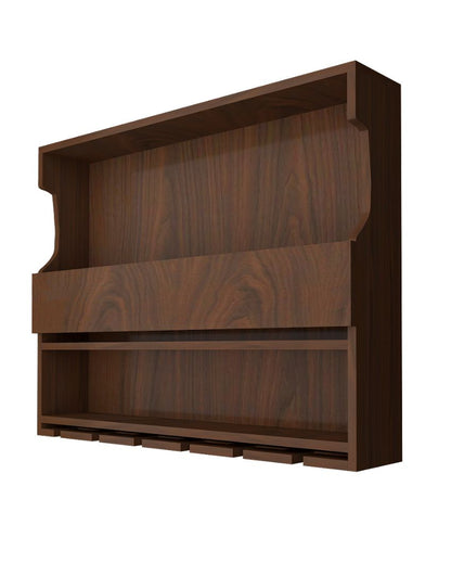 Mixology Station Walnut Finish Wooden Bar Shelf With Backlit | 24 X 19 inches