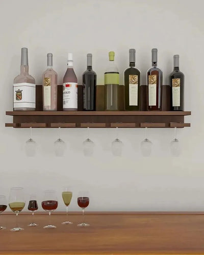 Hip Beverage Walnut Finish Wooden Bar Wall Shelf Without Backlit | 24 X 6 inches