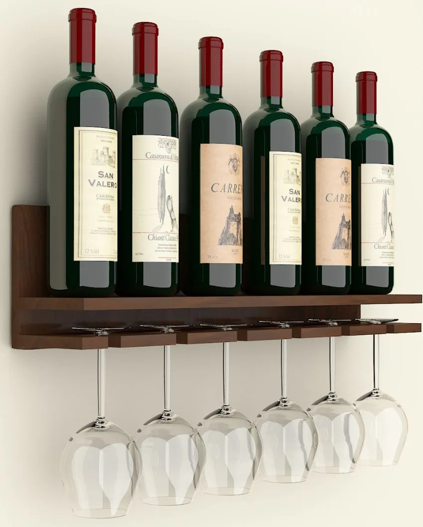 Hip Beverage Walnut Finish Wooden Bar Wall Shelf Without Backlit | 24 X 6 inches