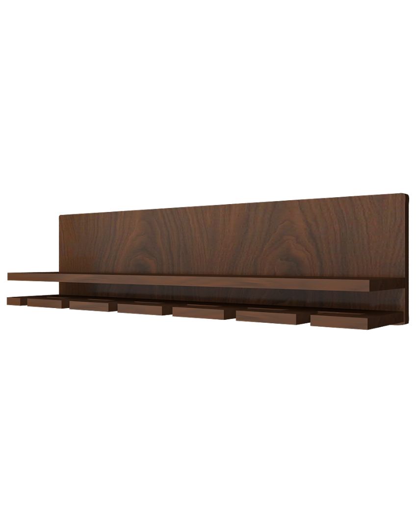 Hip Beverage Walnut Finish Wooden Bar Wall Shelf Without Backlit | 24 X 6 inches