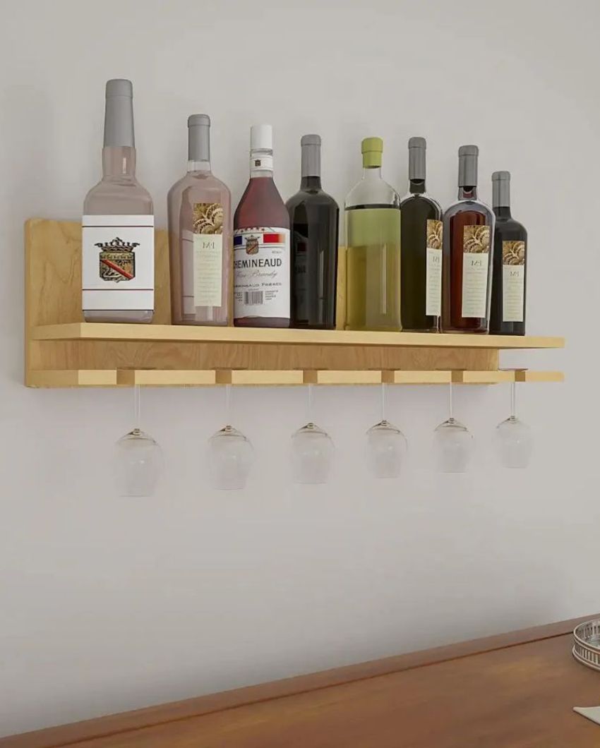 Trendy Tipple Oak Finish Wooden Bar Wall Shelf Without Backlit | 24 X 6 inches