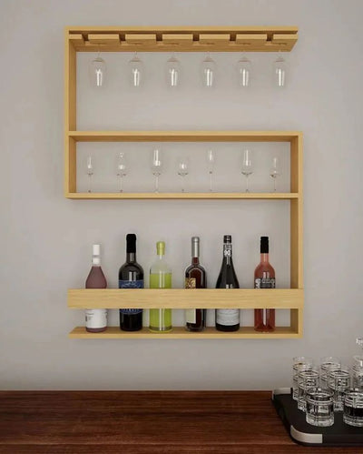 Modern Mixology Oak Finish Wooden Bar Wall Shelf Without Backlit | 24 X 29.6 inches