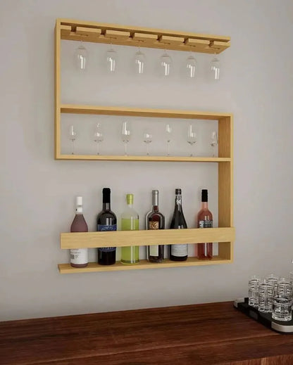 Modern Mixology Oak Finish Wooden Bar Wall Shelf Without Backlit | 24 X 29.6 inches