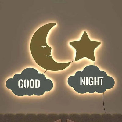 Good Night Moon & Star Wooden Wall Backlit For Kids Room Decor