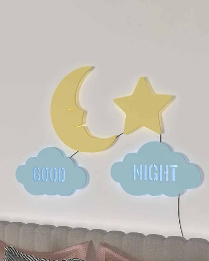 Good Night Moon & Star Wooden Wall Backlit For Kids Room Decor