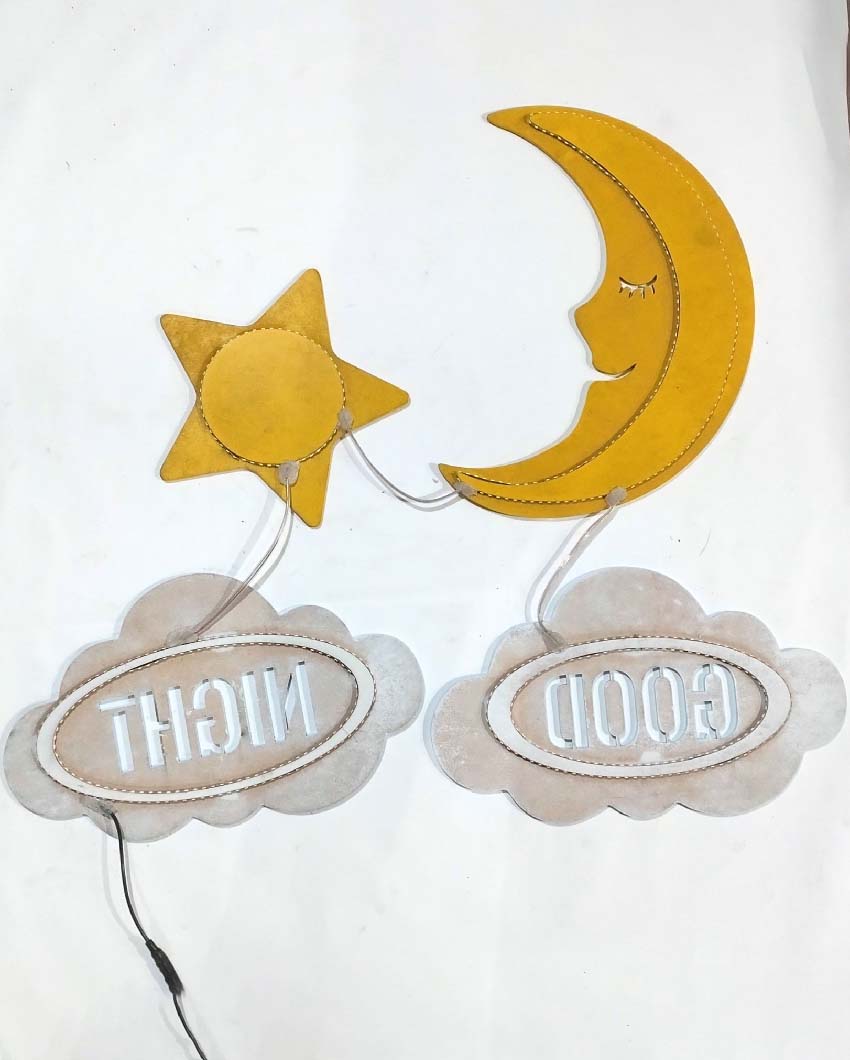 Good Night Moon & Star Wooden Wall Backlit For Kids Room Decor