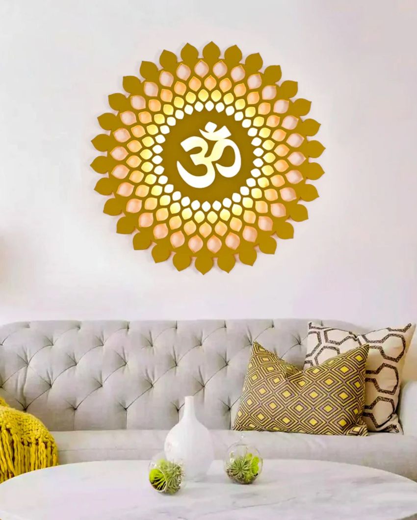 Om Mandala Mdf Backlit Light Wall Decorative Art For Indoor Wall Decoration Yellow