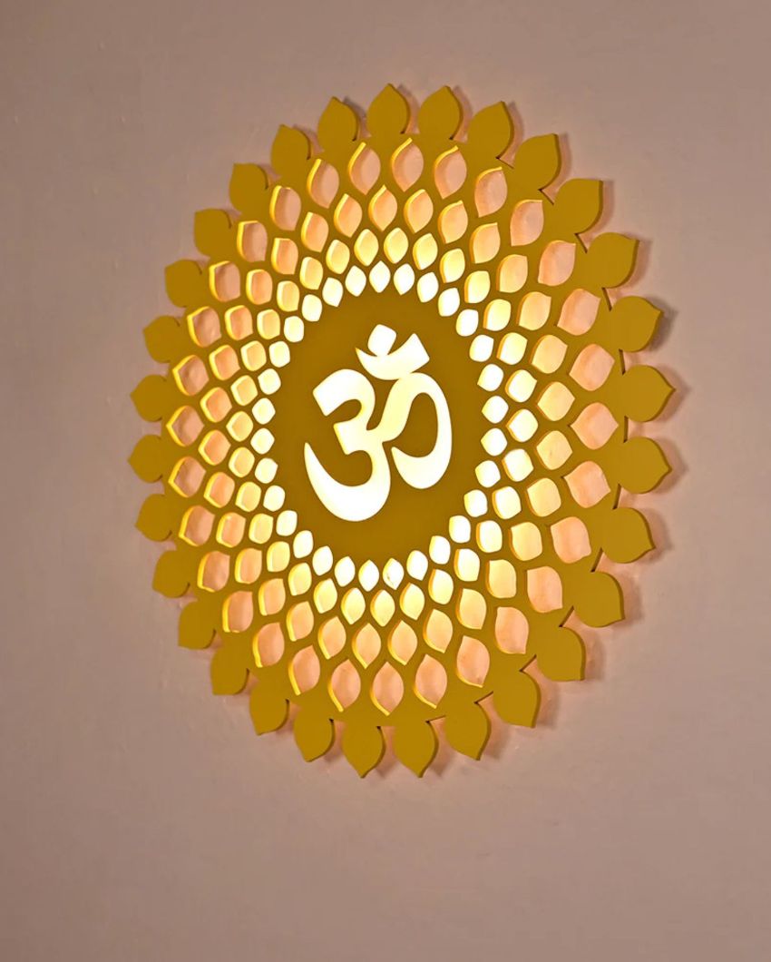 Om Mandala Mdf Backlit Light Wall Decorative Art For Indoor Wall Decoration Yellow